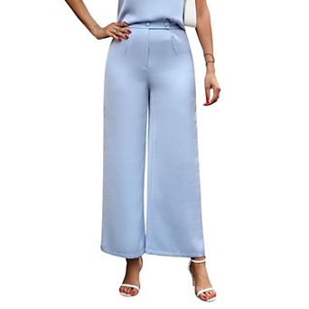 Women Textured High Waist Straight Wide Leg Full Length Pants