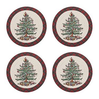 Spode Christmas Tree Tartan Braided Set of 4 Round Placemats