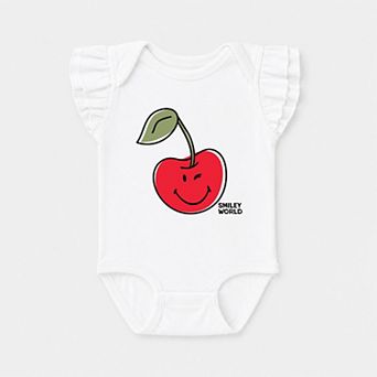 SmileyWorld Winky Cherry - Infant Girl's Flutter Sleeve Bodysuit