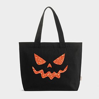 Pumpkin Face Glitter - Zippered Canvas Tote
