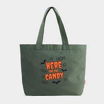 Here For The Candy Black Glitter - Zippered Canvas Tote