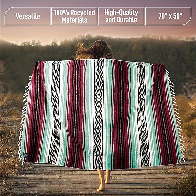 Zulay Kitchen Large Mexican Blanket 70x50 Authentic Woven Throw