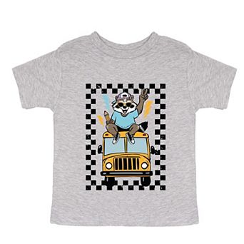 Racoon School Bus Lightning - Toddler Short Sleeve Graphic T-Shirt