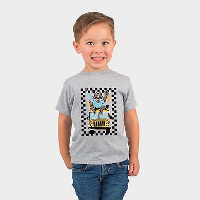 Racoon School Bus Lightning - Toddler Short Sleeve Graphic T-Shirt