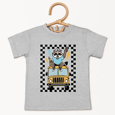 Racoon School Bus Lightning - Toddler Short Sleeve Graphic T-Shirt