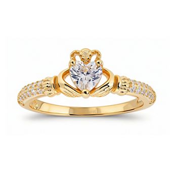 Queen Jewels Sterling Silver Heart-Cut Cubic Zirconia Claddagh Ring