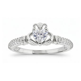 Queen Jewels Sterling Silver Heart-Cut Cubic Zirconia Claddagh Ring