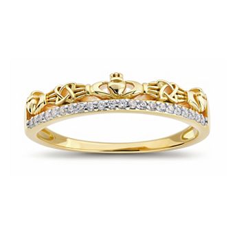 Queen Jewels Sterling Silver Stackable Round Cubic Zirconia Prong Set Claddagh Band Ring