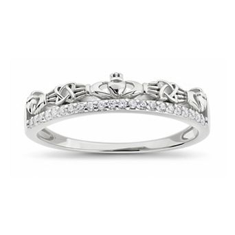 Queen Jewels Sterling Silver Stackable Round Cubic Zirconia Prong Set Claddagh Band Ring