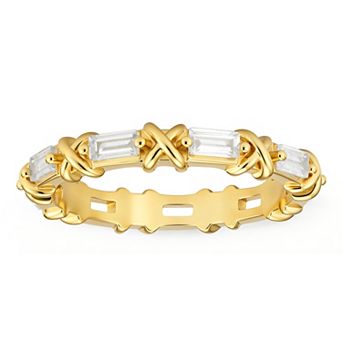 Queen Jewels Sterling Silver Baguette-Cut Cubic Zirconia Stackable Eternity Band Ring