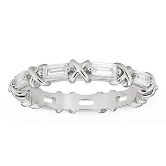 Queen Jewels Sterling Silver Baguette-Cut Cubic Zirconia Stackable Eternity Band Ring