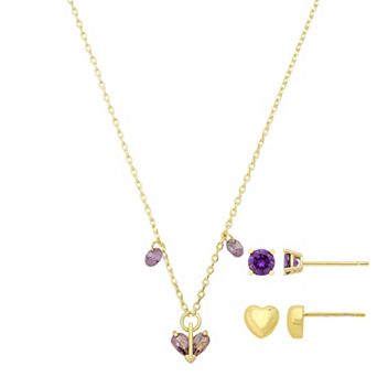 Gratitude & Grace Kids 14k Gold Flash Plated Pear Cubic Zirconia Pendant Necklace & Earrings 3 pc Set