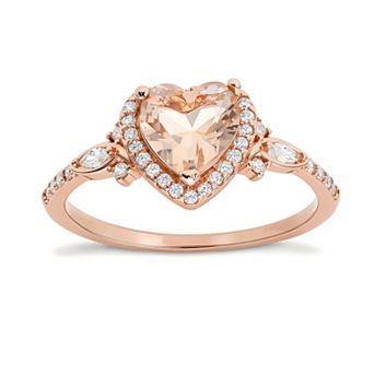 Queen Jewels 14k Rose Gold Over Sterling Silver Heart-Cut Simulated Morganite & Cubic Zirconia Halo Ring