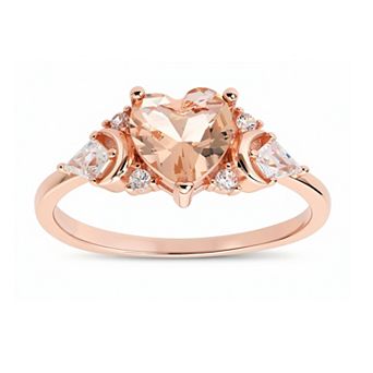 Queen Jewels 14k Rose Gold Over Sterling Silver Heart-Cut Simulated Morganite & Cubic Zirconia Prong Ring