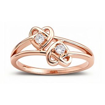 Queen Jewels Sterling Silver Swirling Hearts Bypass Round Cubic Zirconia Ring
