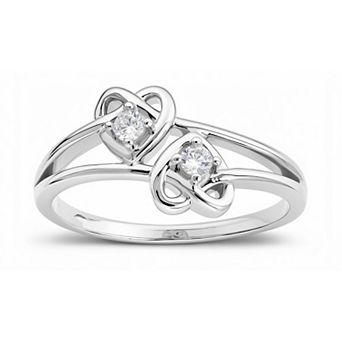 Queen Jewels Sterling Silver Swirling Hearts Bypass Round Cubic Zirconia Ring