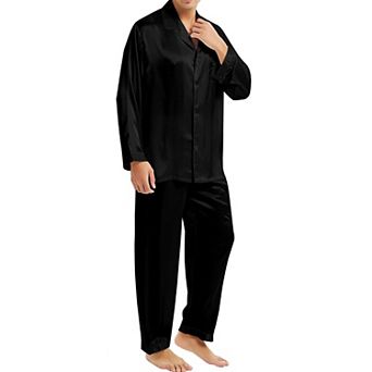 Mens Satin 2 pc Long Sleeve Sleepwear Loungewear Set