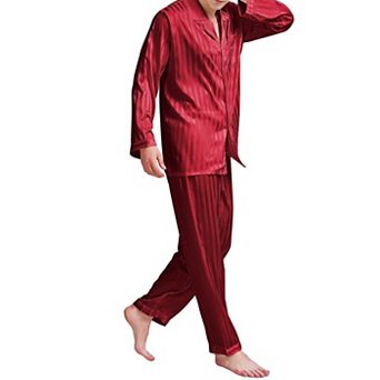 Mens Satin 2 pc Long Sleeve Sleepwear Loungewear Set