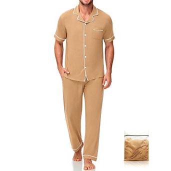 Men Short Sleeve Pajama Set Soft Modal Loungewear With Pockets