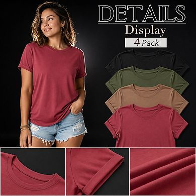 4-Pack Womens Casual Short Sleeve Loose Fit Crewneck Summer Tops