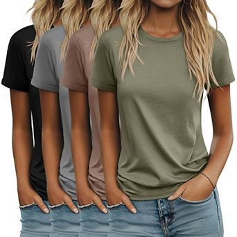 4-Pack Womens Casual Short Sleeve Loose Fit Crewneck Summer Tops