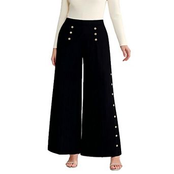 Womens Plus Size Wide Leg High Waisted Pleated Casual Trouser Office Work Palazzo Pants