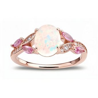 Queen Jewels Sterling Silver Traditional Oval Lab-Created Opal & Cubic Zirconia Floral Ring