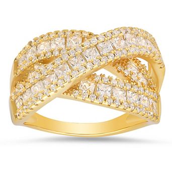 Queen Jewels Sterling Silver Crisscross Princess-Cut Cubic Zirconia Channel Statement Ring