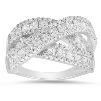 Queen Jewels Sterling Silver Crisscross Princess-Cut Cubic Zirconia Channel Statement Ring