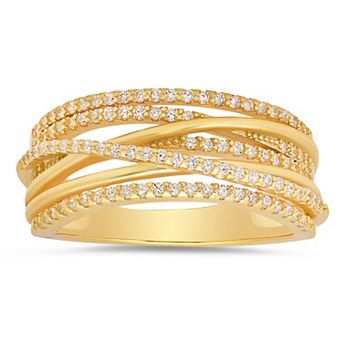 Queen Jewels Sterling Silver Crisscross Round Cubic Zirconia Ring
