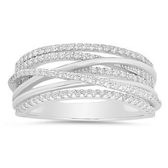 Queen Jewels Sterling Silver Crisscross Round Cubic Zirconia Ring