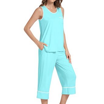 Women Viscose Sleeveless Tank Top Capri Pants Pajama Set Soft Breathable Sleepwear