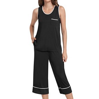 Women Viscose Sleeveless Tank Top Capri Pants Pajama Set Soft Breathable Sleepwear