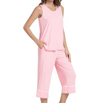 Women Viscose Sleeveless Tank Top Capri Pants Pajama Set Soft Breathable Sleepwear