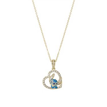 Disney's Stitch Gold Tone Round Crystal Heart Pendant Necklace
