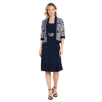 Petite R&M Richards Geo Print Mesh Bolero & Pleated Dress Set