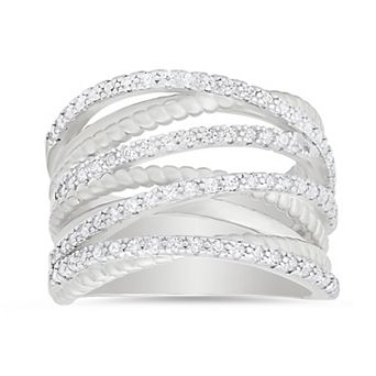 Queen Jewels Sterling Silver Cubic Zirconia Crisscross Statement Ring