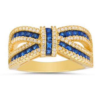 Queen Jewels Sterling Silver Lab-Created Sapphire & Cubic Zirconia Channel Love Knot Ring