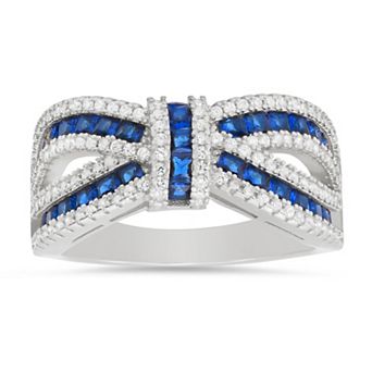 Queen Jewels Sterling Silver Lab-Created Sapphire & Cubic Zirconia Channel Love Knot Ring