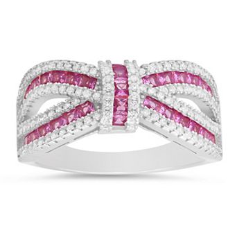 Queen Jewels Sterling Silver Lab-Created Sapphire & Cubic Zirconia Channel Love Knot Ring