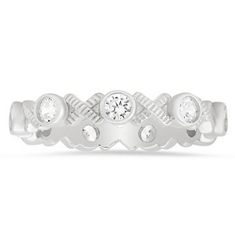 Queen Jewels Sterling Silver Cubic Zirconia Bezel Eternity Band Ring