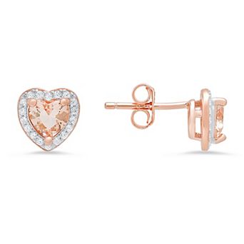 Queen Jewels 14k Rose Gold over Sterling Silver Heart-Cut Simulated Morganite & Cubic Zirconia Stud Earrings