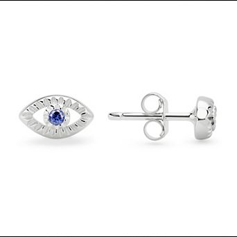 Queen Jewels Sterling Silver Cubic Zirconia Evil Eye Bezel Stud Earrings