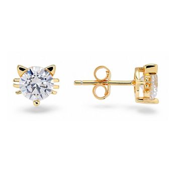 Queen Jewels Sterling Silver Round Cubic Zirconia Kitty Cat Stud Earrings