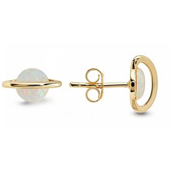 Queen Jewels Sterling Silver Lab-Created Opal Round Bezel Stud Earrings