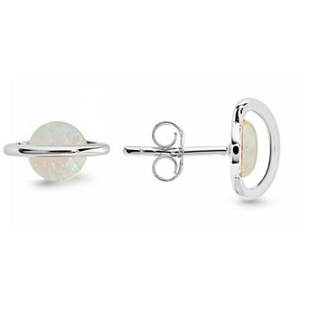 Queen Jewels Sterling Silver Lab-Created Opal Round Bezel Stud Earrings