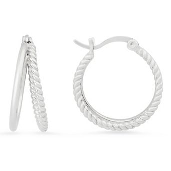 Queen Jewels Sterling Silver Polished Twisted Rope Double Hoop Earrings