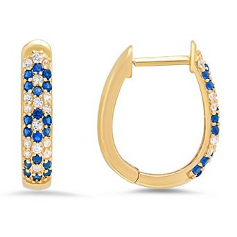 Queen Jewels Sterling Silver Round Lab-Created Sapphire & Cubic Zirconia Prong Hoop Earrings