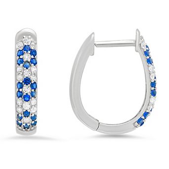 Queen Jewels Sterling Silver Round Lab-Created Sapphire & Cubic Zirconia Prong Hoop Earrings