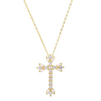 Queen Jewels Sterling Silver Cubic Zirconia Fleur-de-Lis Cross Pendant Necklace